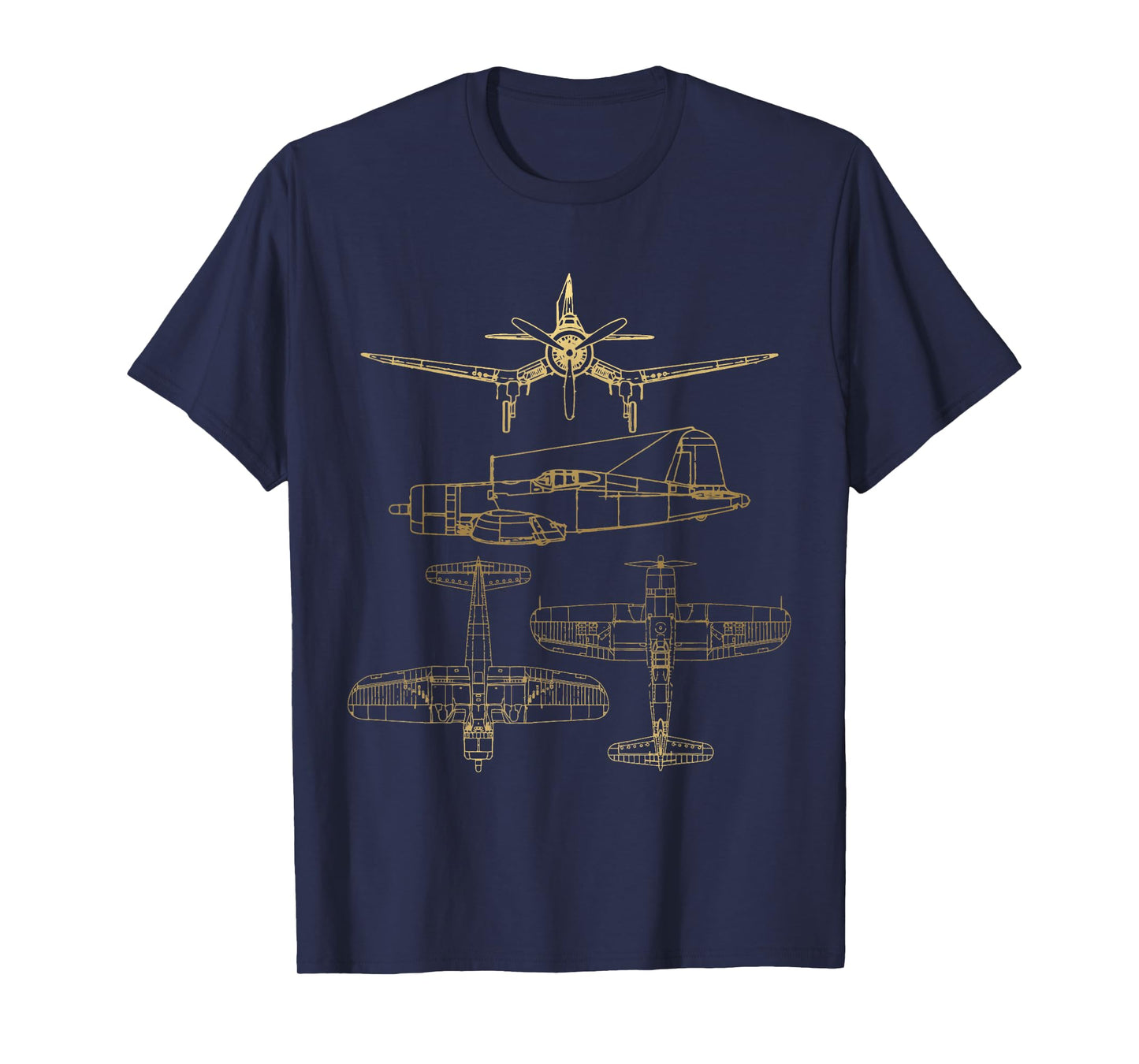 Corsair F4U WW2 Plane Warbird Blueprint Schematics Diagram T-Shirt