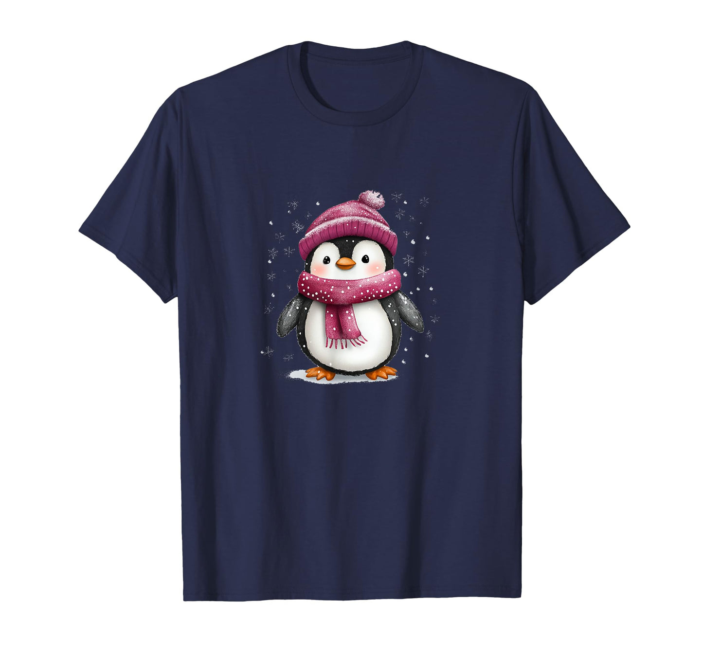 Cute Penguin With Hat And Scarf Winter Snow T-Shirt