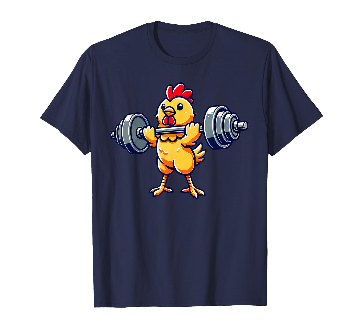 Chicken Powerlifting Gym Workout T-Shirt - Black, Unisex-Adults/Kids, Short Sleeve, Cotton 65% Polyester 35%, Humorous Chicken Design