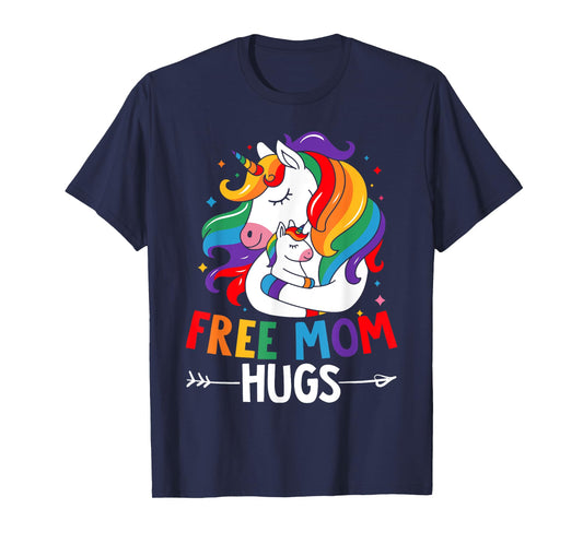 Free Mom Hugs Unicorn Rainbow LGBT Flag LGBT Gay Pride Month T-Shirt