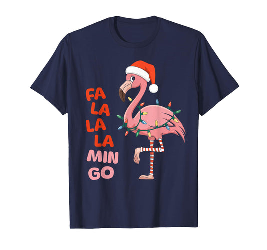 Fa La La Mingo Flamingo Christmas Tree Lights Xmas Tropical T-Shirt
