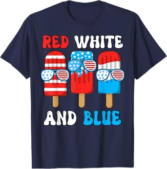 Boy 4th July Red White Blue Popsicle American Flag Patriotic T-Shirt