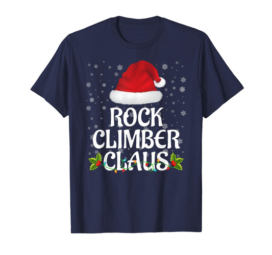 Rock Climber Claus Christmas Lights Pajama Family Matching T-Shirt