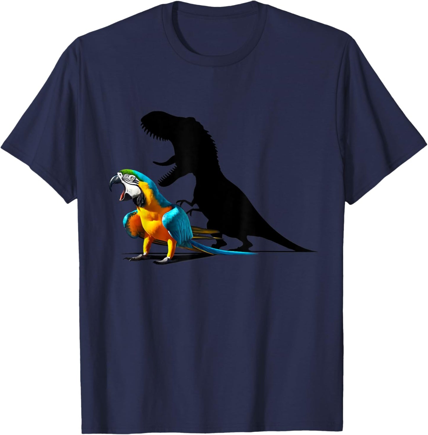 Funny Screaming Blue and Gold Macaw Parrot Dinosaur Meme T-Shirt