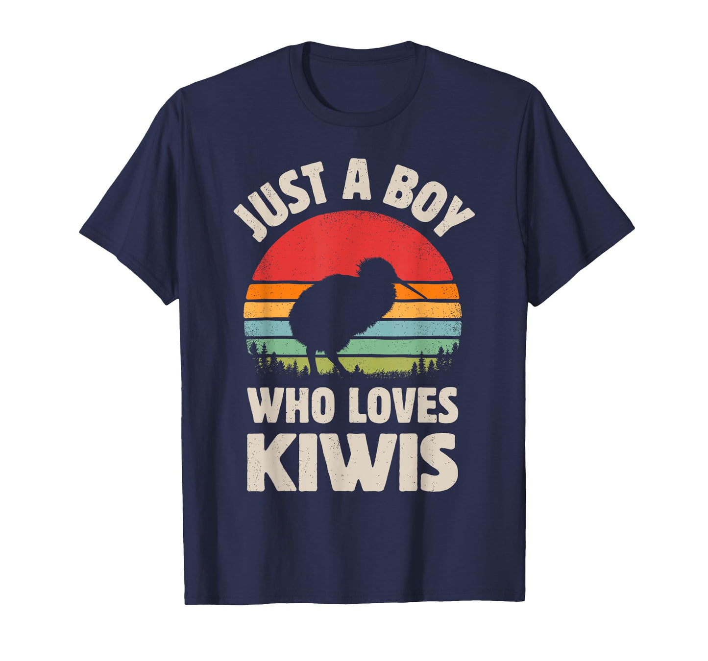 Kiwi Just A Boy Who Loves Kiwis Bird Retro Vintage Sunset T-Shirt