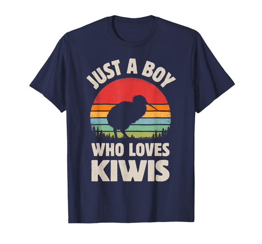 Kiwi Just A Boy Who Loves Kiwis Bird Retro Vintage Sunset T-Shirt