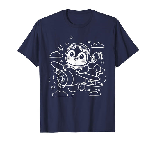Cute Penguin Pilot In Airplane Aviation Plane Flying Penguin T-Shirt