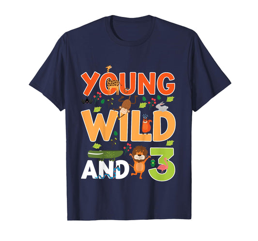 Kids 3 year old wild zoo theme birthday animals safari jungle boy T-Shirt