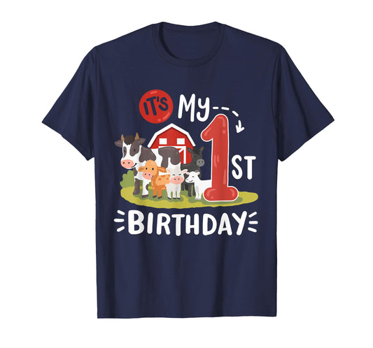 Farm Animals It's My 1st Birthday Bday Party 1 Year Old Kids T-Shirt