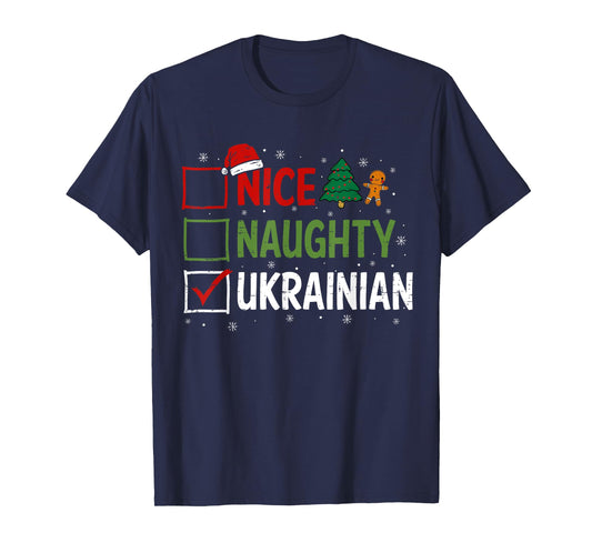 Naughty Nice ukrainian Christmas Pajamas Santa Claus Xmas T-Shirt