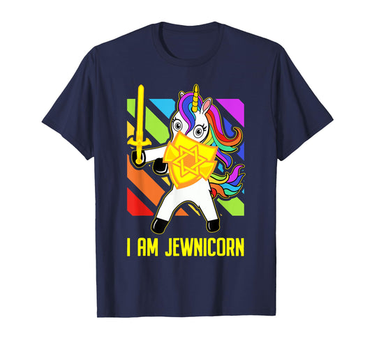 Hanukkah Presents - Proud Jews Rainbow Jewish Unicorn T-Shirt