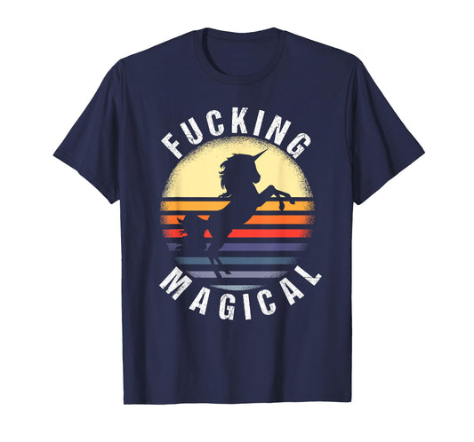 Retro Unicorn Shirt Sunset Vintage Unicorn Fucking Magical T-Shirt