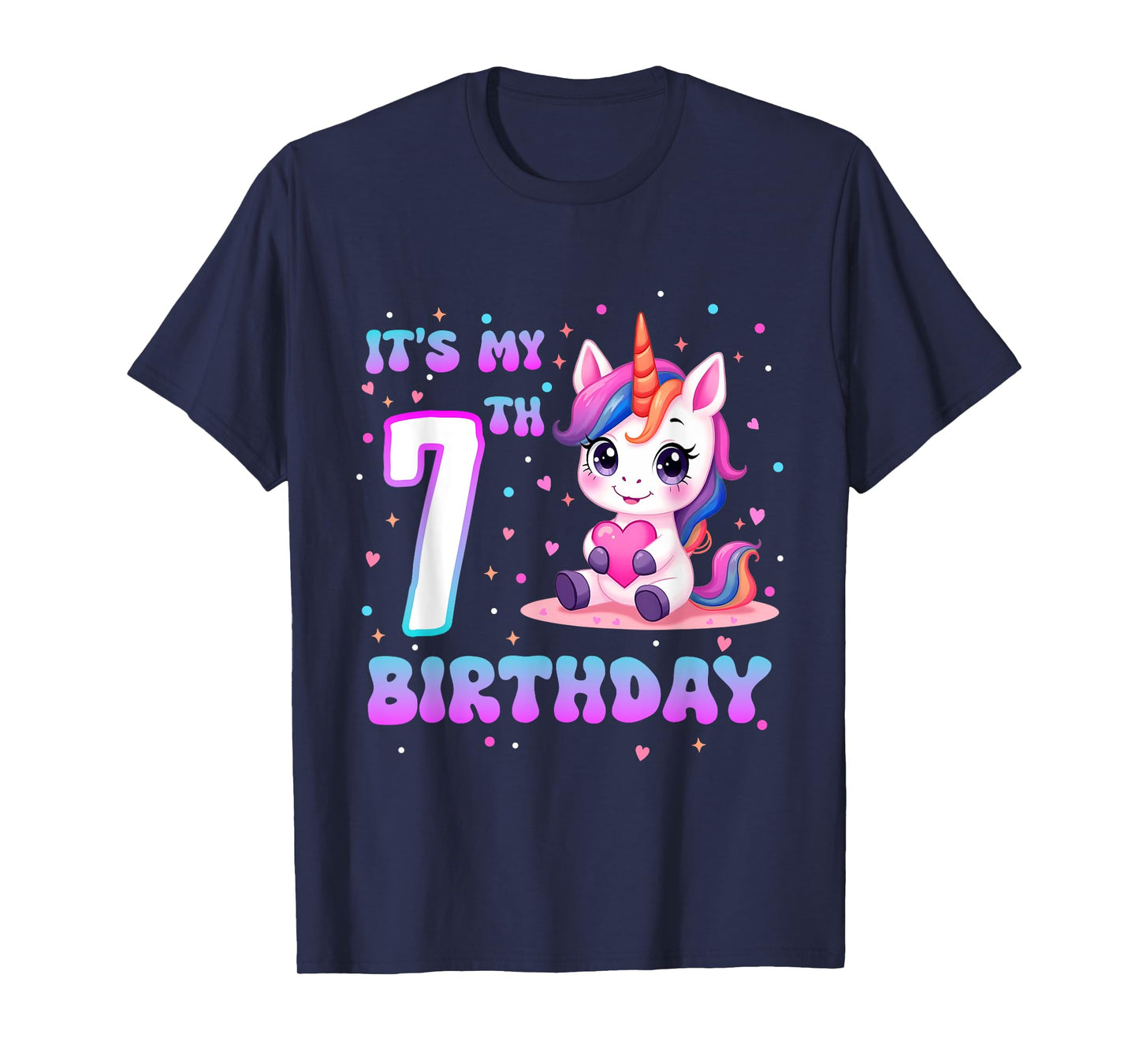 It’s My 7th Birthday Girl 7 Years Old Cute Unicorn Parry T-Shirt
