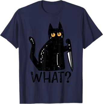 Black Cat What Knife Funny Murderous Halloween Pet Men Women T-Shirt