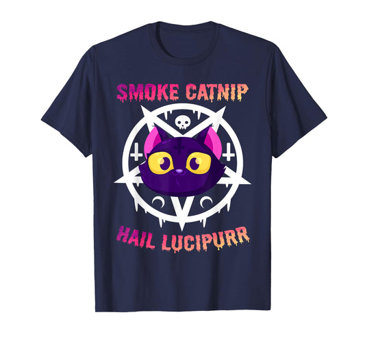 Smoke Catnip Hail Lucipurr, Funny Satanic Cat KittyCorn Meme T-Shirt for Men Women