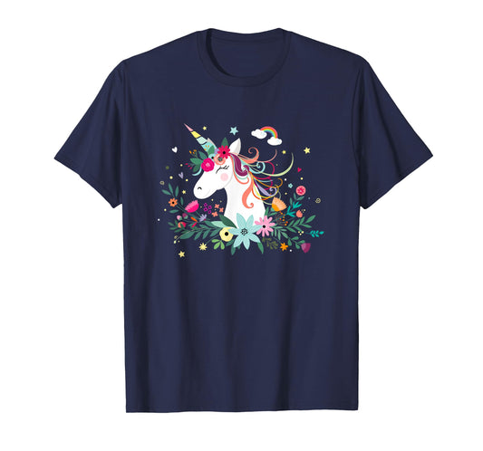 Funny Unicorn Dreams, Cute Kawaii Blinking Unicorn Flowers T-Shirt