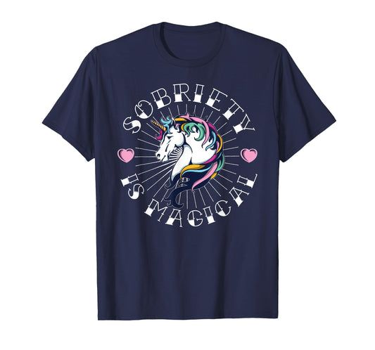 Unicorn Tattoo Art Sobriety is Magical NA AA Recovery Gift T-Shirt