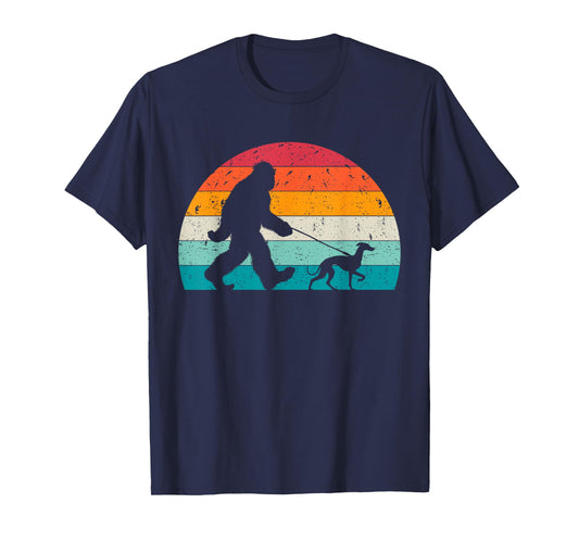 Bigfoot Walking a Dog Funny Italian Greyhound Lovers Dog Dad T-Shirt for Men Women Kids