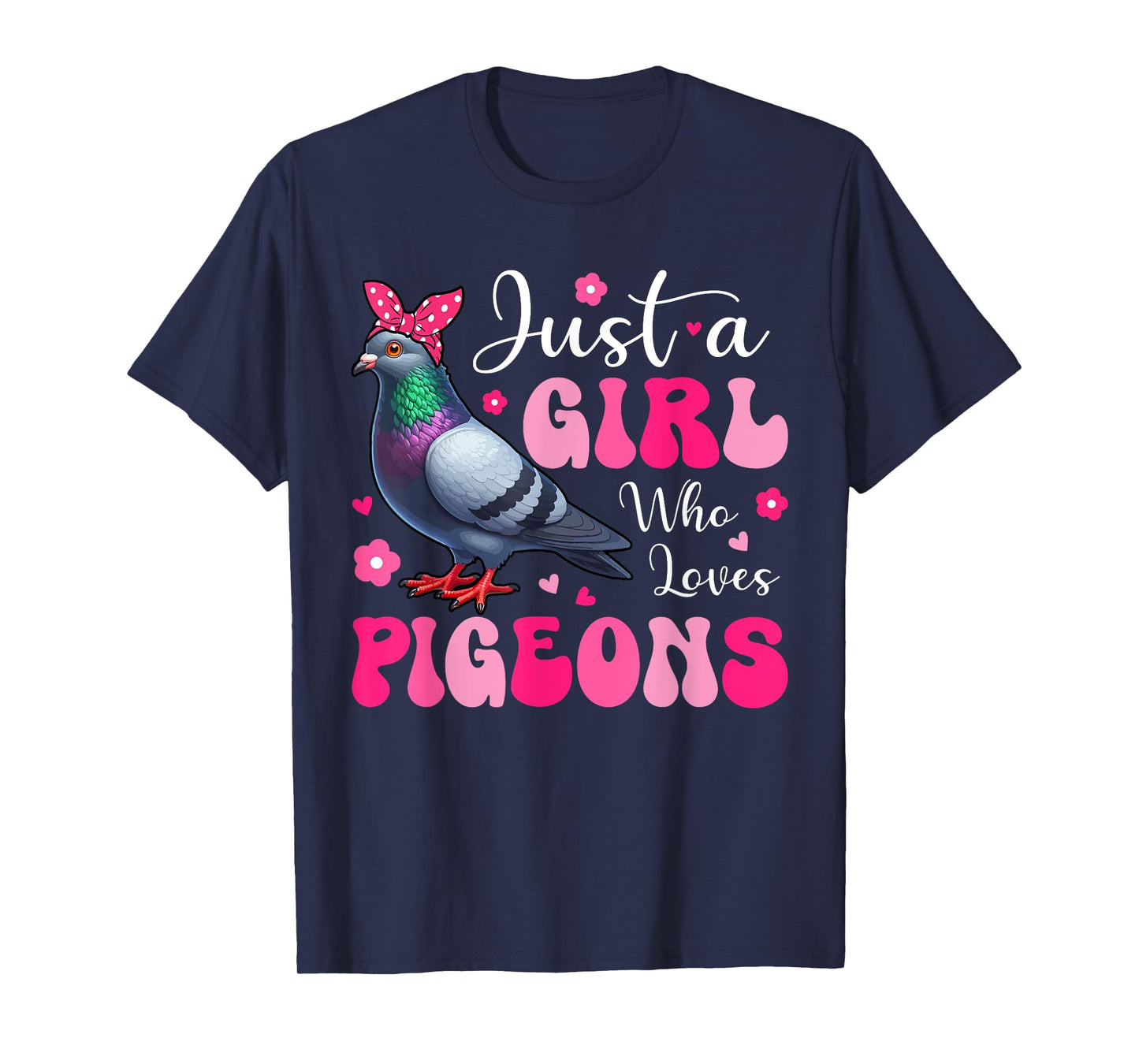 A Girl Loves Pigeons Cute Bird Bow Tie Costume Women Girls T-Shirt
