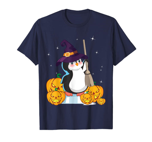 Cute Penguin Witch Wizard Pumpkin Easy Halloween Costume T-Shirt