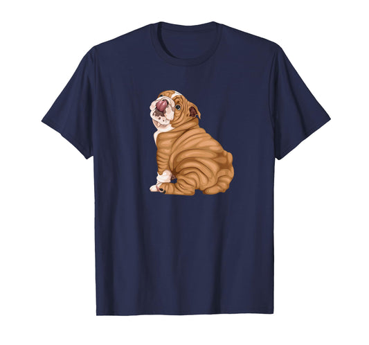 Funny Puppy Art Illustration English Bulldog Owner T-Shirt for Men Women Kids