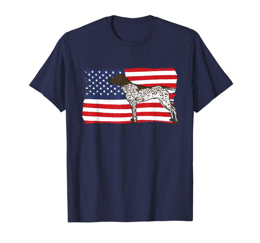 German Shorthaired Pointer Patriotic American Flag GSP Dog T-Shirt