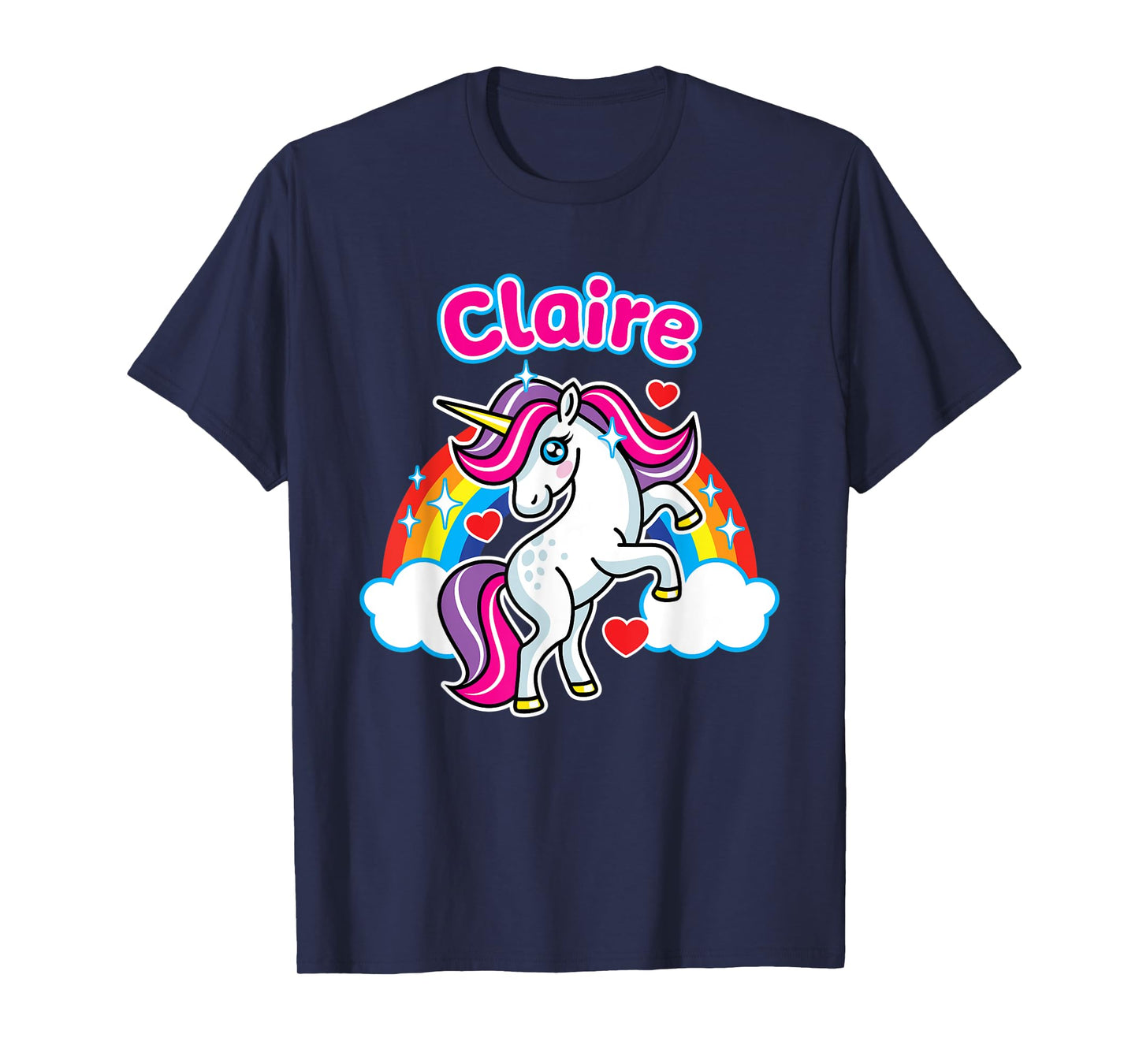 Claire Custom Girls Name Personalized Design Unicorn Party T-Shirt