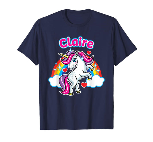 Claire Custom Girls Name Personalized Design Unicorn Party T-Shirt