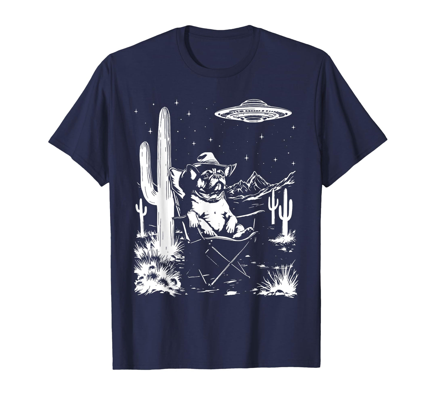 French Bulldog Frenchie Cowboy Hat Vintage UFO Western Funny T-Shirt