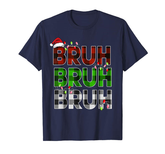 Bruh Bruh Bruh Xmas Lights Teens Girls Boys Christmas Plaid T-Shirt