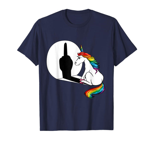 Unicorn Sarcasm Funny Shadow Unicorn Middle Finger T-Shirt