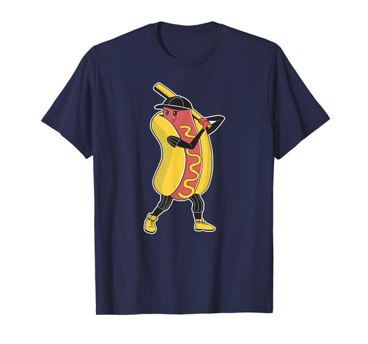 Comic Hot Dog Playing Baseball for Men Women Children T-Shirt