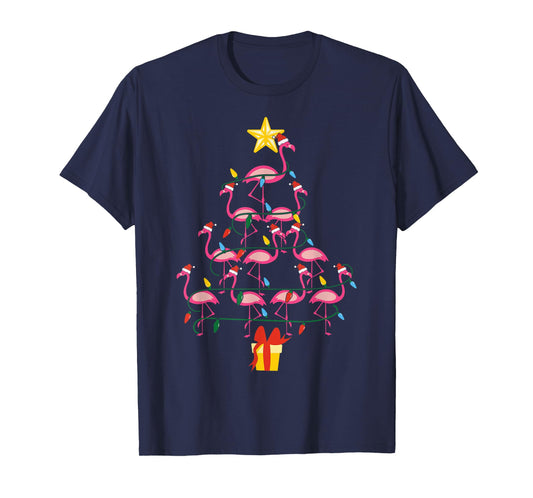Merry Christmas Hat Santa Flamingo Light Snow Xmas Pajamas T-Shirt