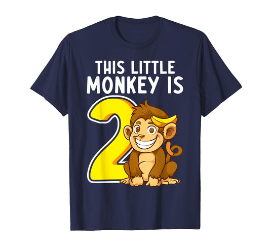 This Little Monkey Is 2 Years Old Kid 2nd Birthday Monkeys T-Shirt