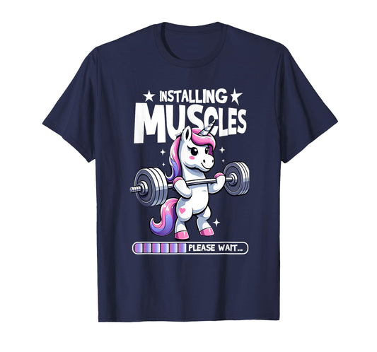 Installing Muscles Please Wait Bodybuilding Unicorn Weightlifting Fitness Gym Workout T-Shirt