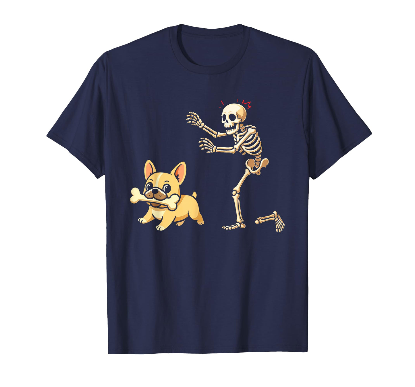 Halloween Dog Funny Skeleton Chasing French Bulldog T-Shirt