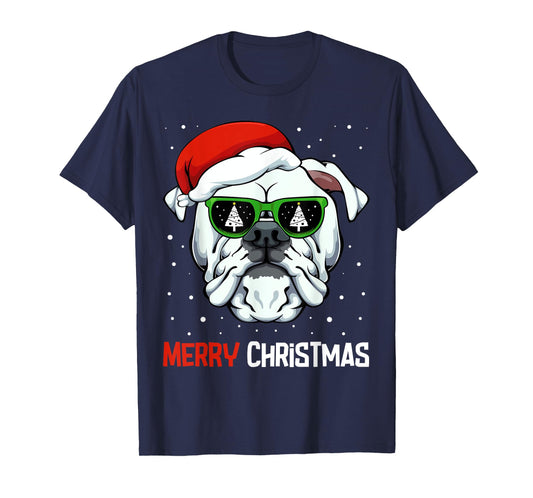 English Bulldog Merry Christmas Pajama Cute Dog Santa Hat T-Shirt