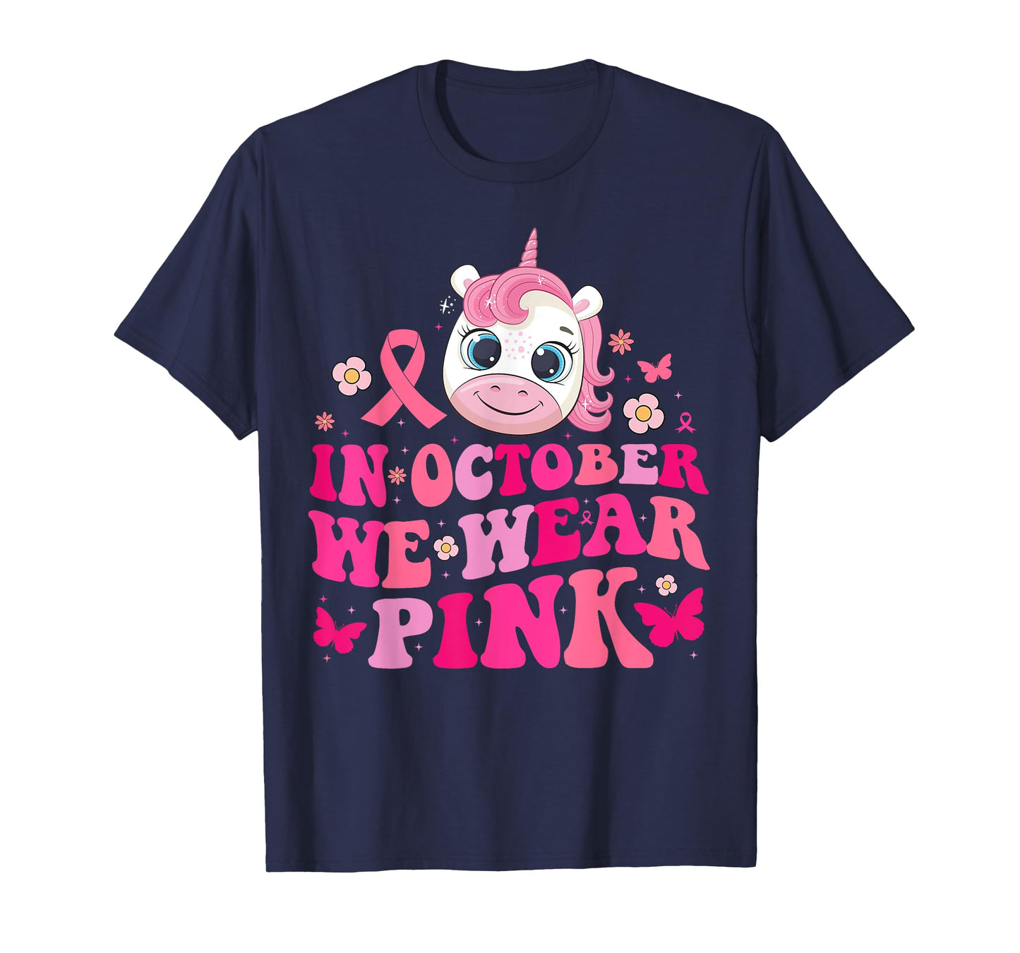 In October We Wear Pink Unicorn Breast Cancer Awareness Kids T-Shirt