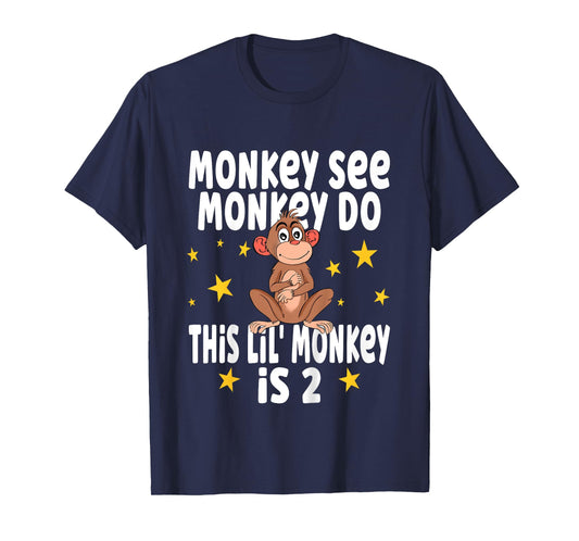 Kids Monkey See Monkey Do This Lil Monkey Is 2 Birthday Party T-Shirt