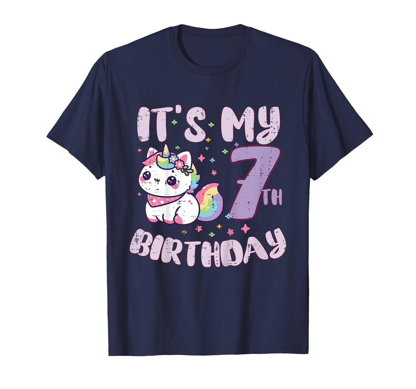 Its My 7th Birthday Unicorn Cat 7 Year Old Bday Girls Kids T-Shirt