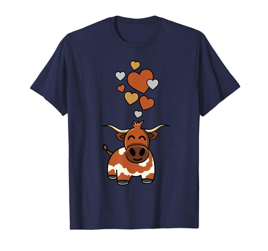 Cute Longhorn Cow With Hearts T-Shirt