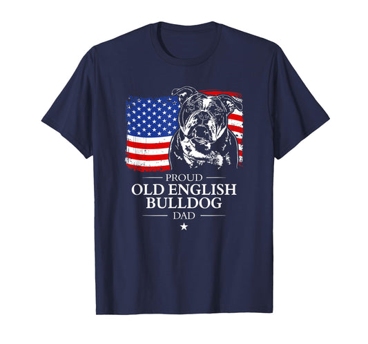 Proud Old English Bulldog Dad American Flag patriotic dog T-Shirt