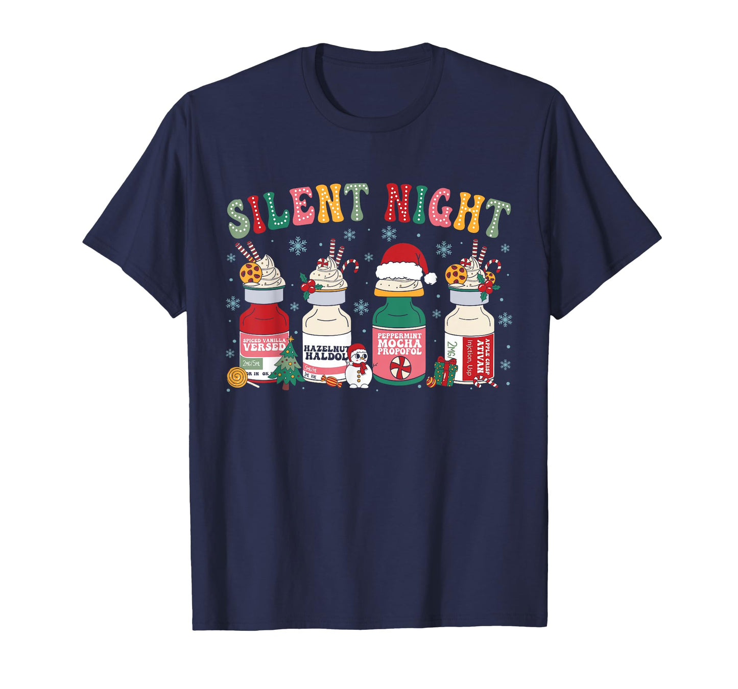 Retro Silent Night Xmas Nurse Christmas Doctor Er Nurse T-Shirt