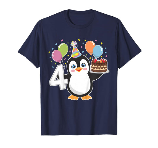 Kids Kids 4 Years Old Cute Penguin 4th Birthday Party Boys Girls T-Shirt
