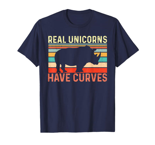 vintage Real Unicorns Have Curves funny Rhino Rhinoceros T-Shirt