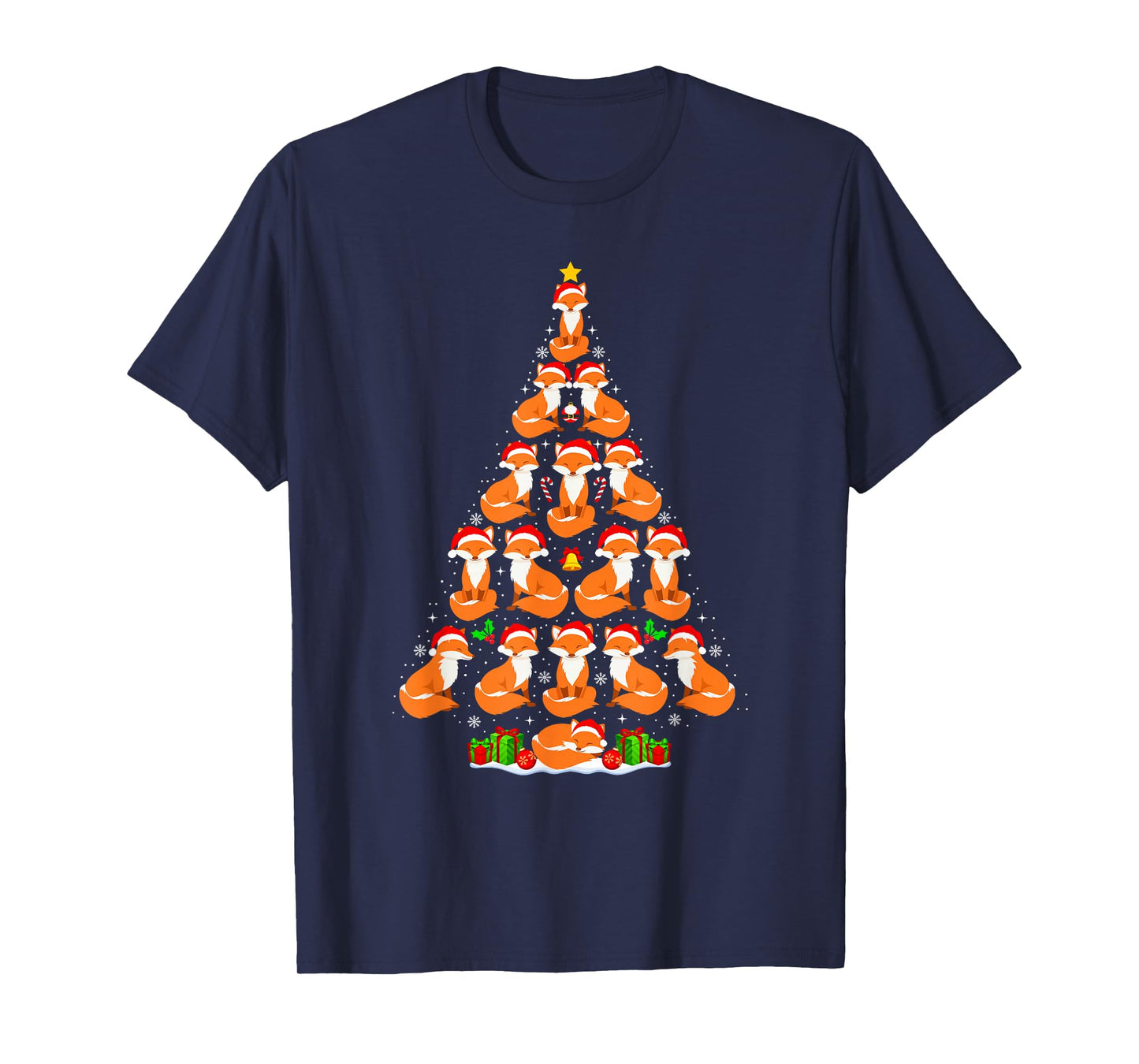 Fox Christmas Tree Lights Funny Xmas Santa Hat Fox Lover T-Shirt