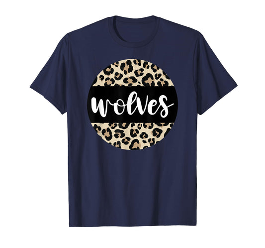 Leopard Print Wolves Team Mascot School Spirit Game Night T-Shirt