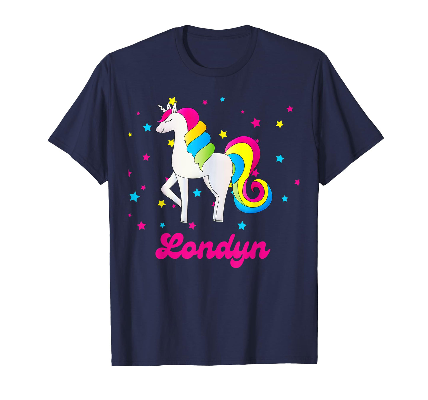 Cute Rainbow Unicorn Pink and Blue Personalized Londyn T-Shirt