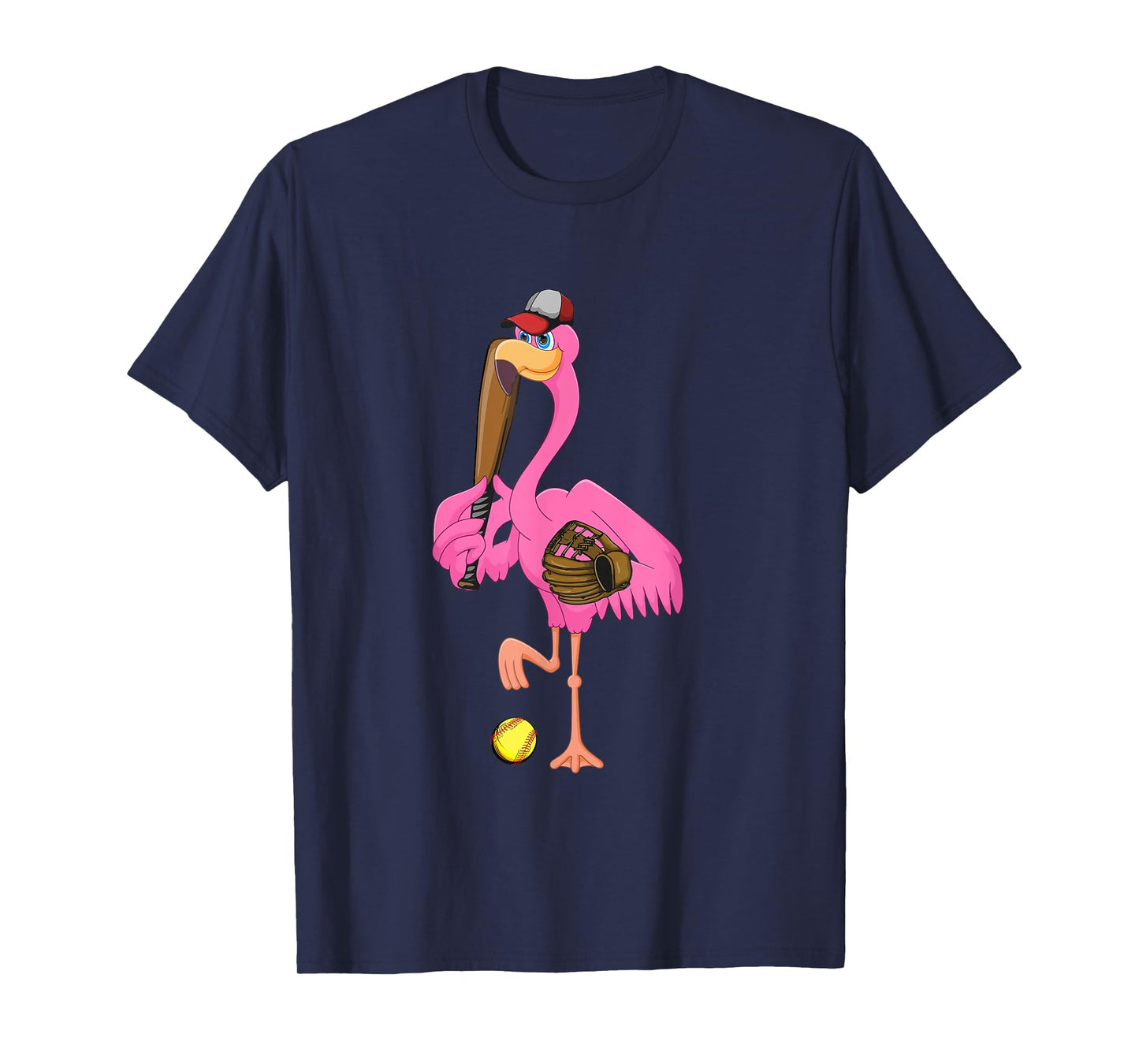 Flamingo Playing Softball Matching Player Coach Birds Lover T-Shirt