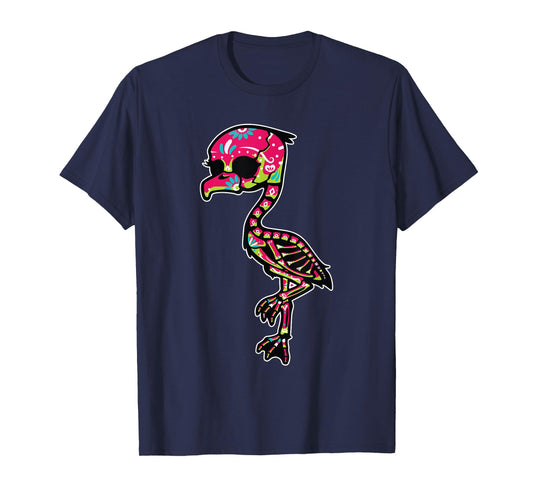Flamingo Sugar Skull Dia De Los Muertos Mexican Day Of Dead T-Shirt